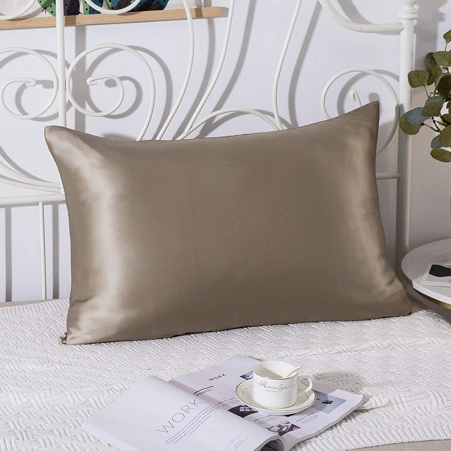 SLPBABY 100% Natural Pure Silk Pillowcase for Hair and Skin with Hidden Zipper (Taupe, Queen Size)
