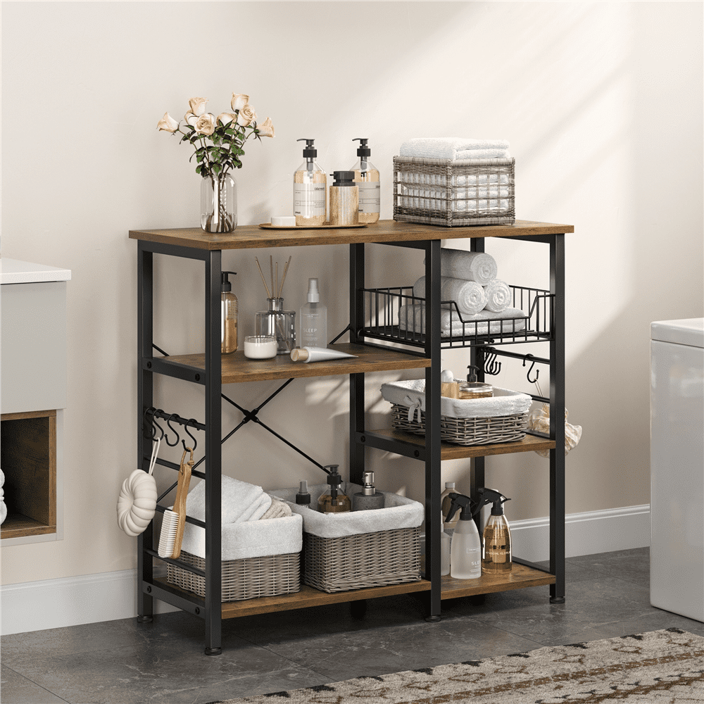 Alden Design Vintage Kitchen Baker's Rack Shelf, Rustic Brown and Metal