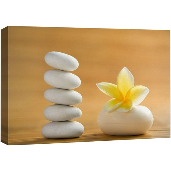 wall26 - Canvas Prints Wall Art - Zen Stones with Blooming White Plumeria | Modern Wall Decor/Home Decoration Stretched Gallery Canvas Wrap Giclee Print. Ready to Hang - 16" x 24"