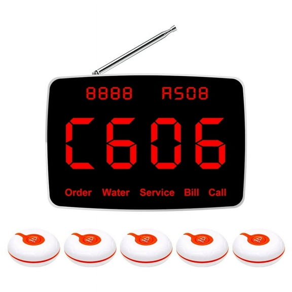 Wireless Calling System 5 Pcs Call Buttons for Bar,Restaurant,Office,Cafe Customer Call Waiter Service Bell US Plug