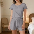 thumbnail image 6 of DYTTDG Women's Silk Short Sleeve Pajama Set | 2-Piece Ruffle Hem Top & Drawstring Shorts with Side Pocket, Solid Color Loungewear for Summer, 6 of 7