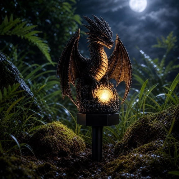 Solar Dragon Fire Garden Light, Solar Dragon Fire Garden Stake Light, Solars Powered Dragons Figurine Decor for Lawn, Pathway, Flower Bed, Patio & Yard(B)