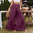 thumbnail image 5 of Outfmvch Summer Pants for Women Beach Pants Wide Leg Linen Pants High Waisted Linen Pants Women's Culottes Vacation Beach Trousers Gauchos for Women Casual Drawstring Flowy Pants Purple S-2XL, 5 of 8