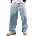 thumbnail image 5 of Men's Striped Relaxed Trousers, Drawstring Elastic Waist Pants, Lightweight Summer Casual Bottoms, 5 of 6