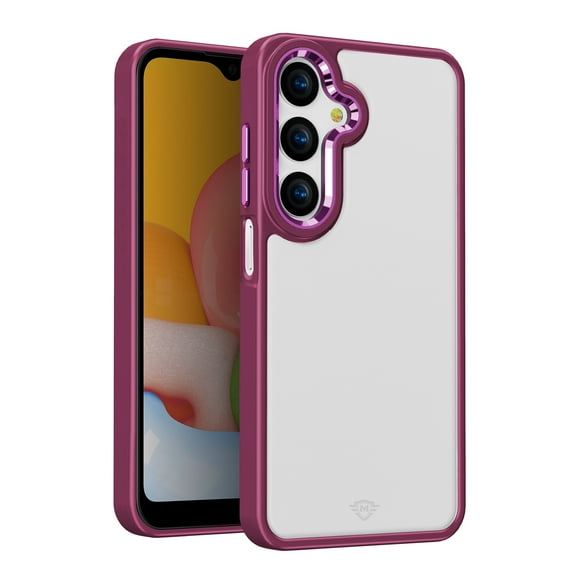 For Samsung Galaxy s24 Ultra METKASE Polished Oil Thick Acrylic Metal Button Hybrid Case Cover in Premium Slide-Out Package - Burgundy