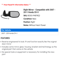 thumbnail image 2 of Right Mirror - Compatible with 2007 - 2011 Honda CR-V - Dorman, 2 of 2