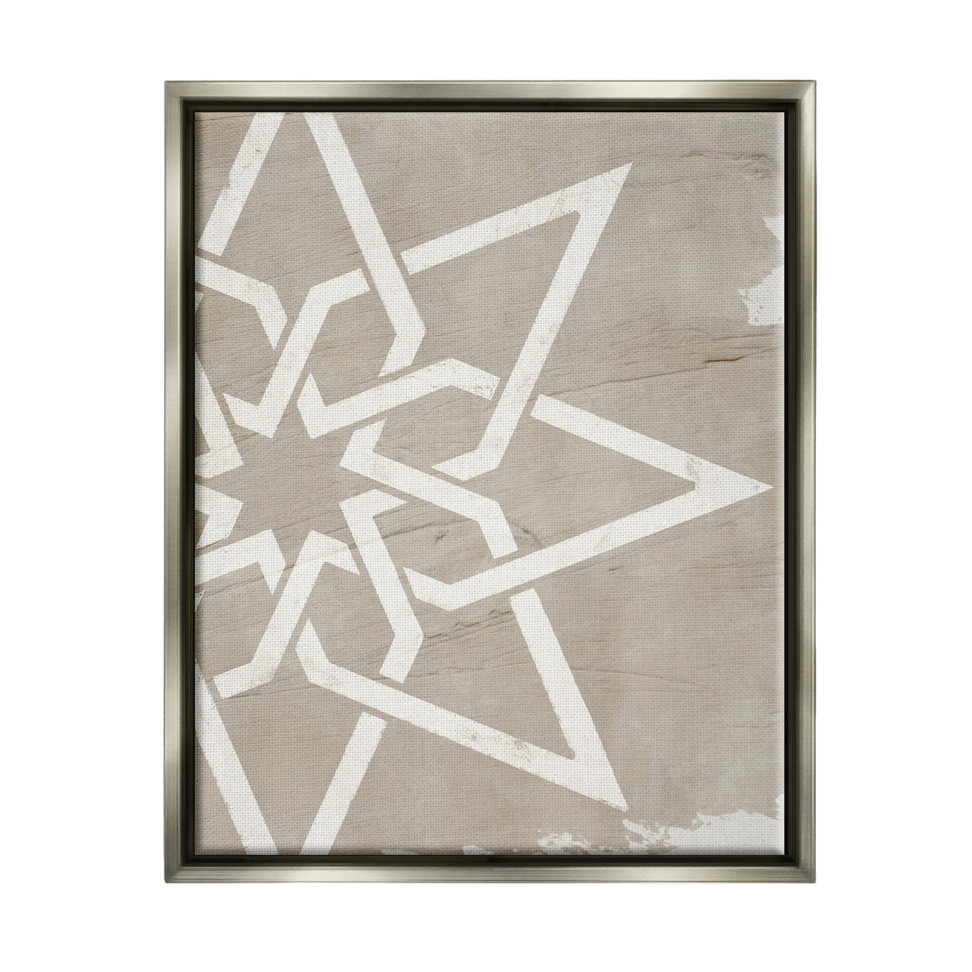 Stupell Industries Geometric Eight Point Star Distressed Grain Detail Luster Gray Framed Floating Canvas Wall Art, 24x30, by Daphne Polselli