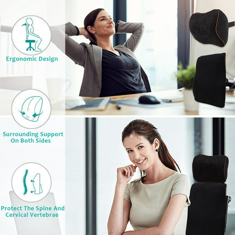 Lumbar Pillow Back Pain Support - Seat Cushion for Car or Office Chair  Memory Foam, Lower Back Pain Relief, Improve Your Posture, Protect & Soothe  Your Back