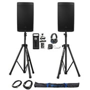 (2) JBL EON612 12" 2000 Watt Powered DJ PA Speakers+Stands+Cables+Mic+Headphones