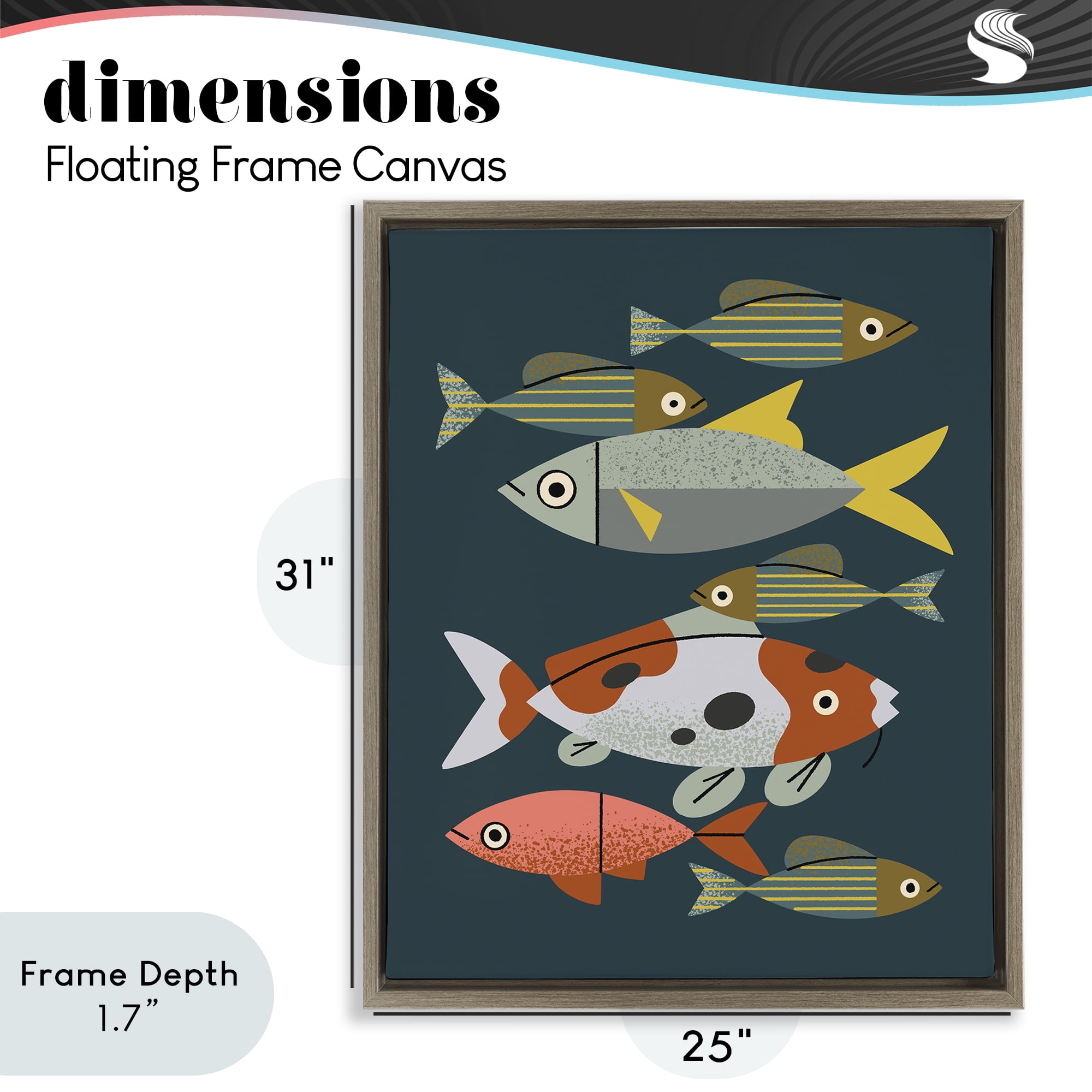 Stupell Industries Midcentury Pond Fishes Brown Framed Floater Canvas Wall Art, design by Renea L. Thull