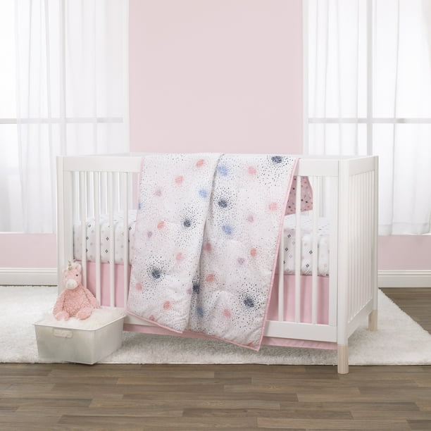 Little Love by NoJo Pink Starburst 3 Piece Crib Bedding Set Comforter, Fitted Crib Sheet, Dust