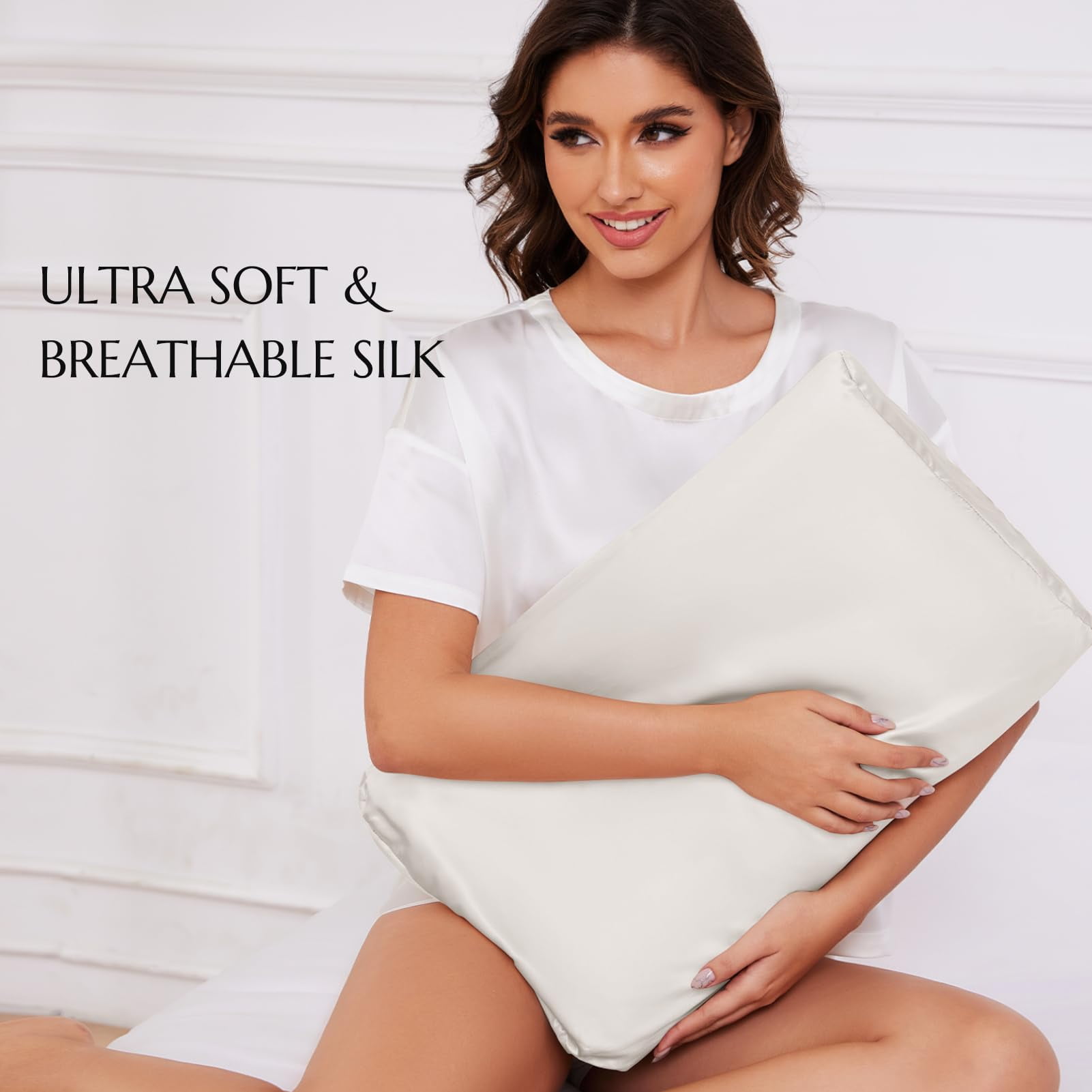 THXSILK Silk Contour Pillowcase, 19 Momme Silk Cervical Pillowcase, Neck Pillowcase, Wave Shape Pillow Case, 100% Pure Mulberry Silk, White