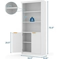 thumbnail image 2 of 71" Tall 5-Shelf Wooden Bookcase with Doors, 31.5" Wide Farmhouse Book Shelf, Adjustable Top Shelf, White, 2 of 6