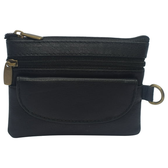 Women Genuine Leather Triple Zipper Small Wallet Change Coin Purse Holder with Front Snap Pocket