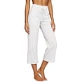 thumbnail image 3 of Wide Leg Capri Pants for Women High Waisted Cotton Linen Summer Pants Casual Drawstring Cropped Trousers with Pockets White S, 3 of 5