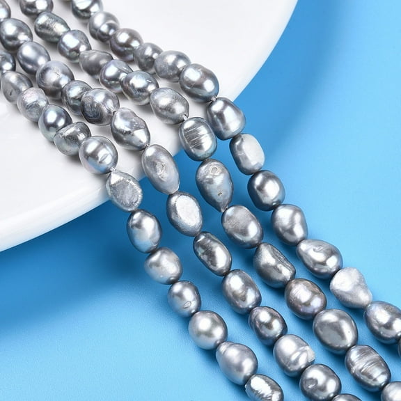 Natural Cultured Freshwater Pearl Beads Strands Two Sides Polished Dyed WhiteSmoke 8~10.5x6~9x4~8mm Hole: 0.5mm 38~39pcs/strand 13.39~13.58''(34~34.5cm)