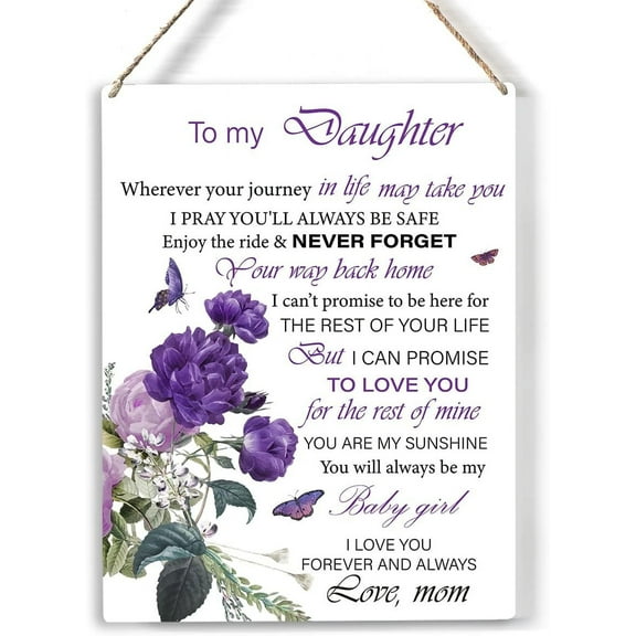 Daughter I Love You Forever and Always Wood Sign Floral to My Daughter Wooden Signs Rustic Hanging Plaque Home Wall Art 8x10, Perfect Daughter Sign Wall Decor for Home Bedroom
