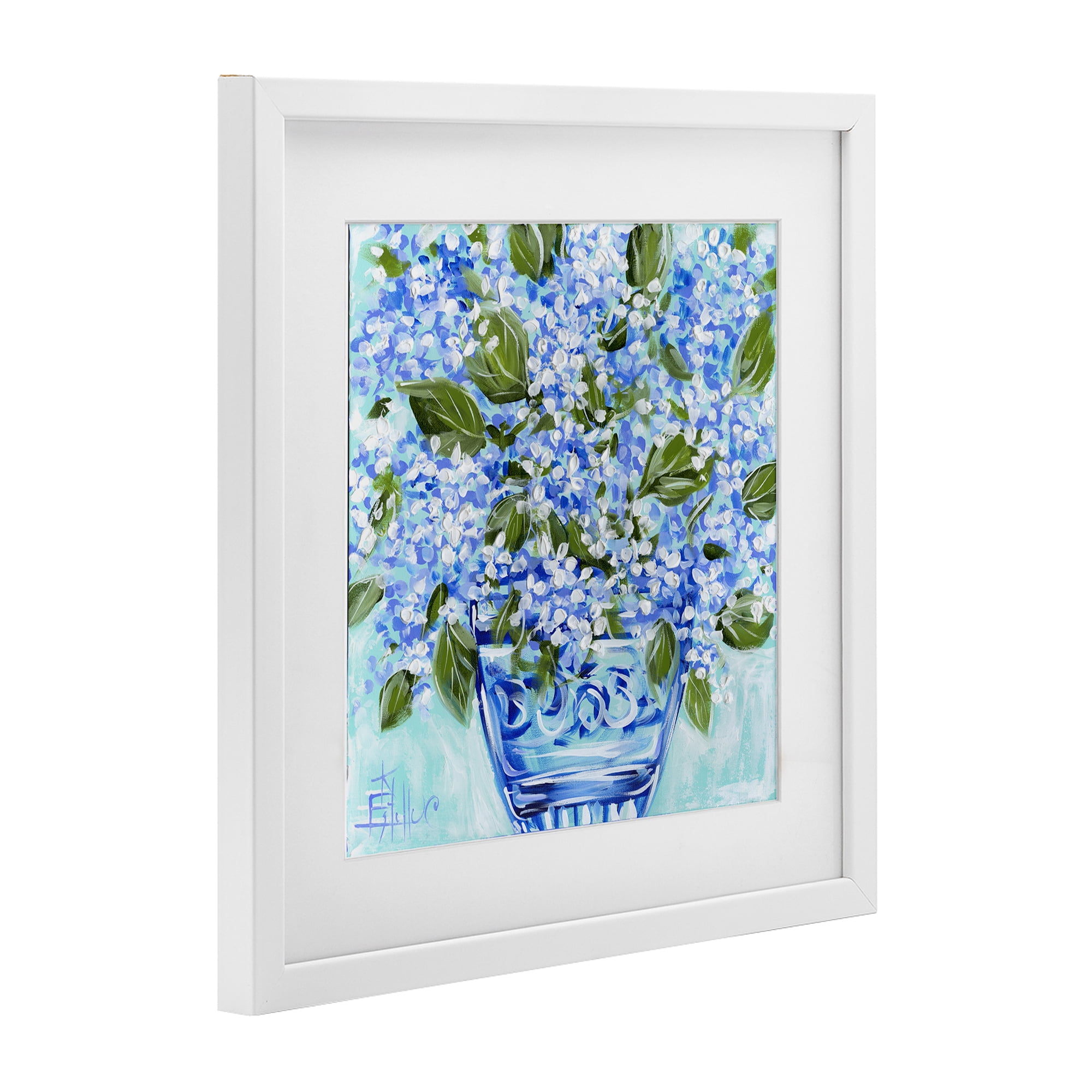 Stupell Industries Cool Bouquets in Blue Vase White Framed Print Under Glass, design by Estelle Grengs