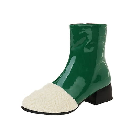 

Woman Elastic Comfortable Boots Women Ankle Boots Autumn And Winter Fashion Lamb Wool Panel Comfortable Square Heel Side Zipper