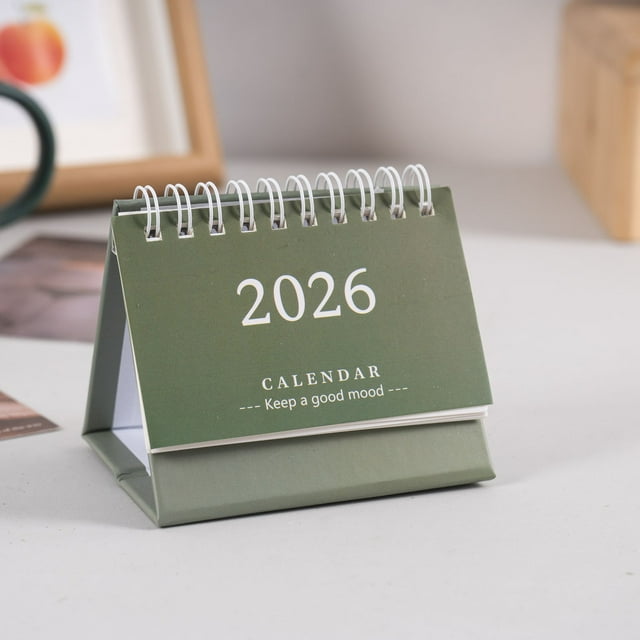 1 Pack 2026 Mini Calendrier de Bureau avec Bloc-Notes, Version Anglaise Mignonne et Fraîche, Planification à Long Terme de Juillet 2025 à Décembre 2026, Base Robuste Design Rabattable pour Bureau, Maison, Cadeau.