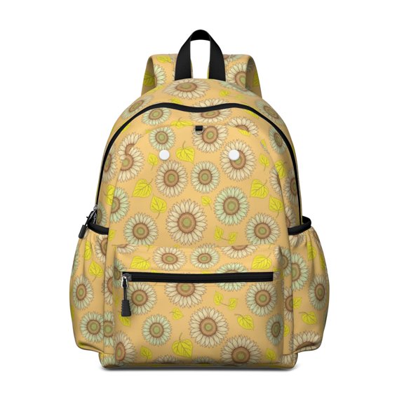 Sunflower and Leaf Orange Pattern Backpack for School, Cute School Bag with Adjustable Shoulder Straps and Padded Back, 13.4"x11"x4.7"