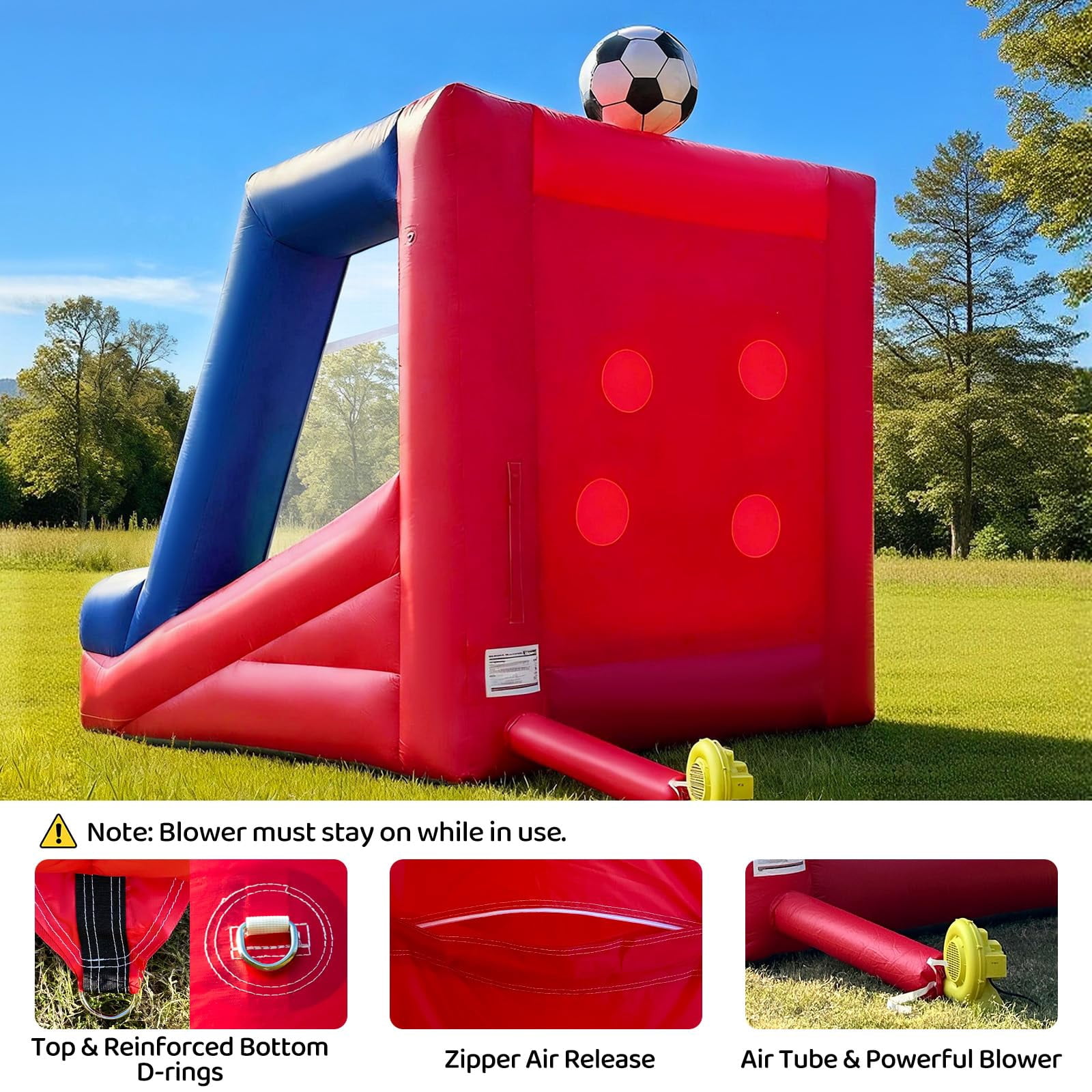 Inflatable Soccer Dartboard, Commercial Grade PVC Soccer Game with 2 Balls & Air Blower, 4-Target Scoring Inflatable Carnival Game for Outdoor Fun, Home & Rental Use