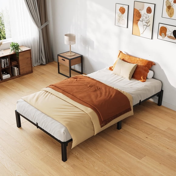 Base de Cama de Plataforma de Metal Resistente - Tamaño Twin, 10 Pulgadas de Alto, Soporte de Listones de Acero, No Se Necesita Box Spring, Silenciosa y Resistente, Almacenamiento Debajo de la Cama,