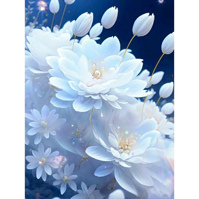 (A3438) Lleno Diamantes Hielo Color Nieve Serie Flores Y Plantas Diamantes Redondos Pintura Diamantes Resina 30*40CM
