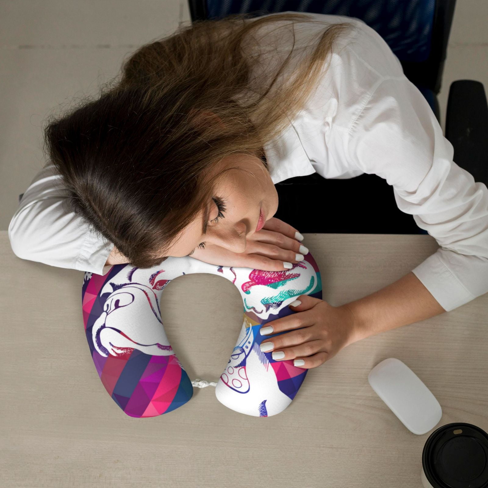 Xecao Colorful Bulldog Print Memory Foam Cervical Neck Pillow Versatile U-Shaped Pillows for Home,Office,Camping,Travelling,Soft Washable Cover
