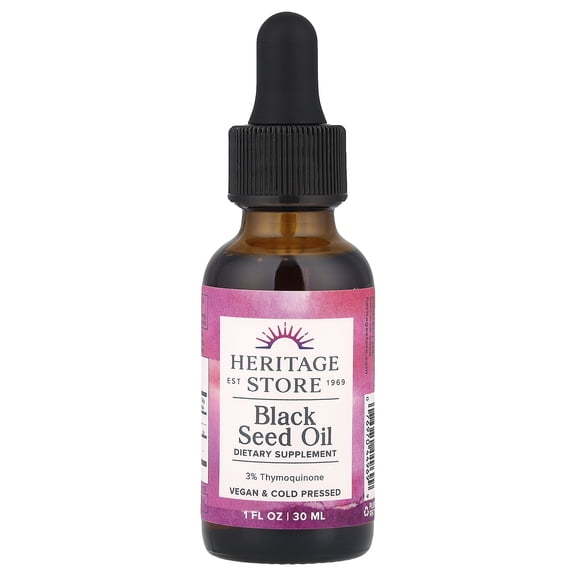 Heritage Store Black Seed Oil | 3% Thymoquinone | Pure & Cold Pressed | Healthy Heart, Digestion, Immune, Metabolism, Hair & Skin Support | 1 oz