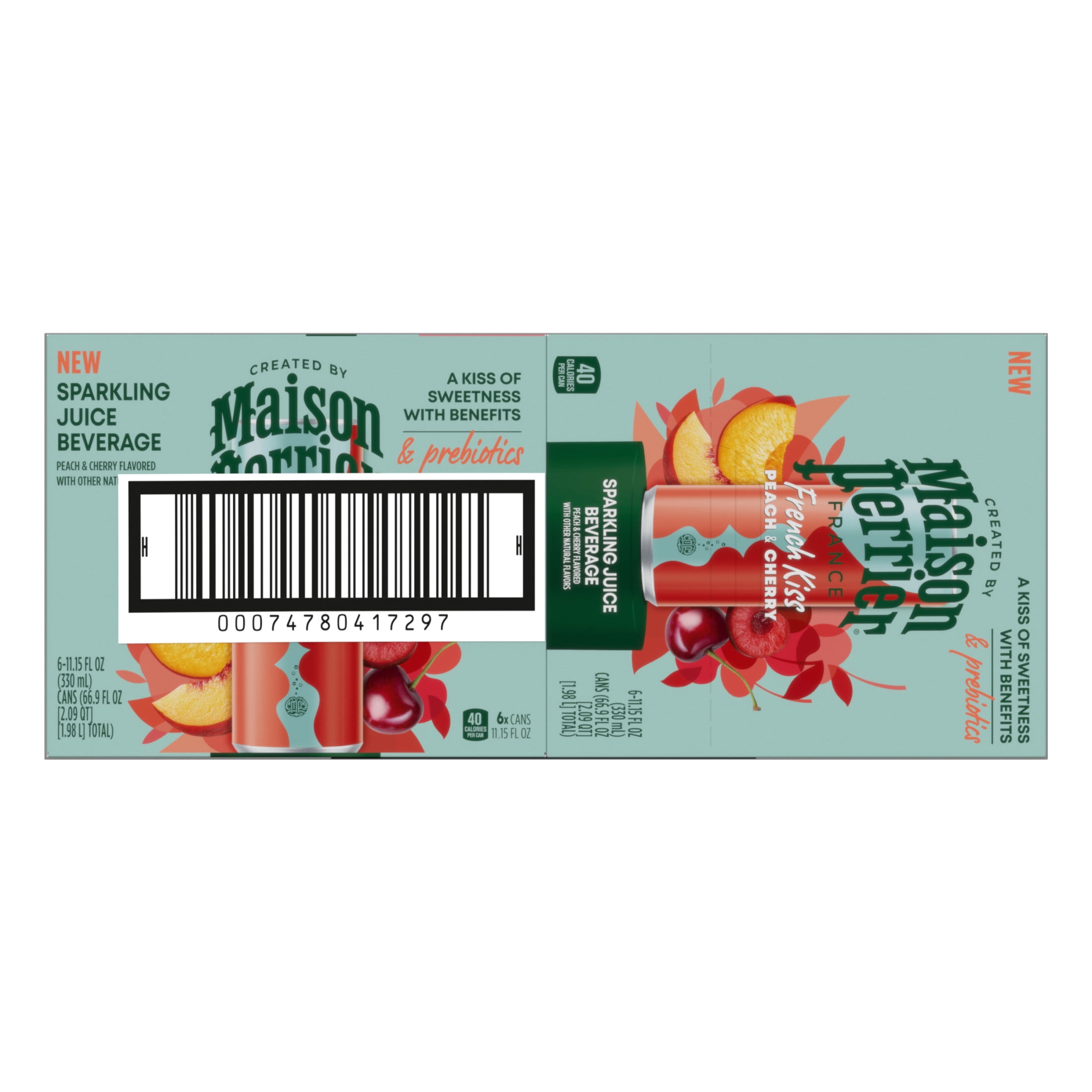 Maison Perrier French Kiss Sweetened Sparkling Water, Peach & Cherry Flavors with Real Fruit Juices, 24PK