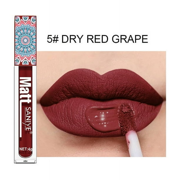 Brillo de labios mate Nude para mujer, pigmento marrón desnudo, rojo oscuro, lápiz labial líquido de terciopelo de larga duración, taza antiadherente, esmalte de labios de maquillaje