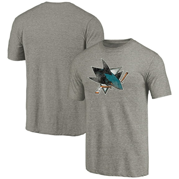 Men's Ash San Jose Sharks Distressed Team Logo Tri-Blend T-Shirt