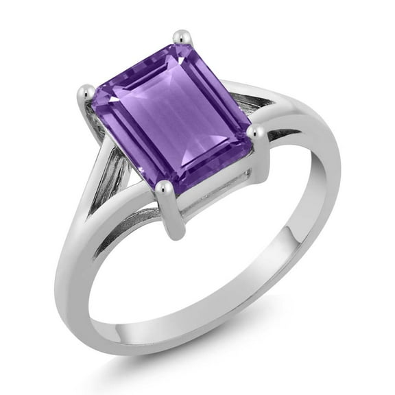 Gem Stone King 2.25 Cttw Purple Amethyst Solitaire Engagement Ring for Women | 925 Sterling Silver | Emerald Cut 9X7MM | Gemstone Birthstone | Available in Size 5, 6, 7, 8, 9