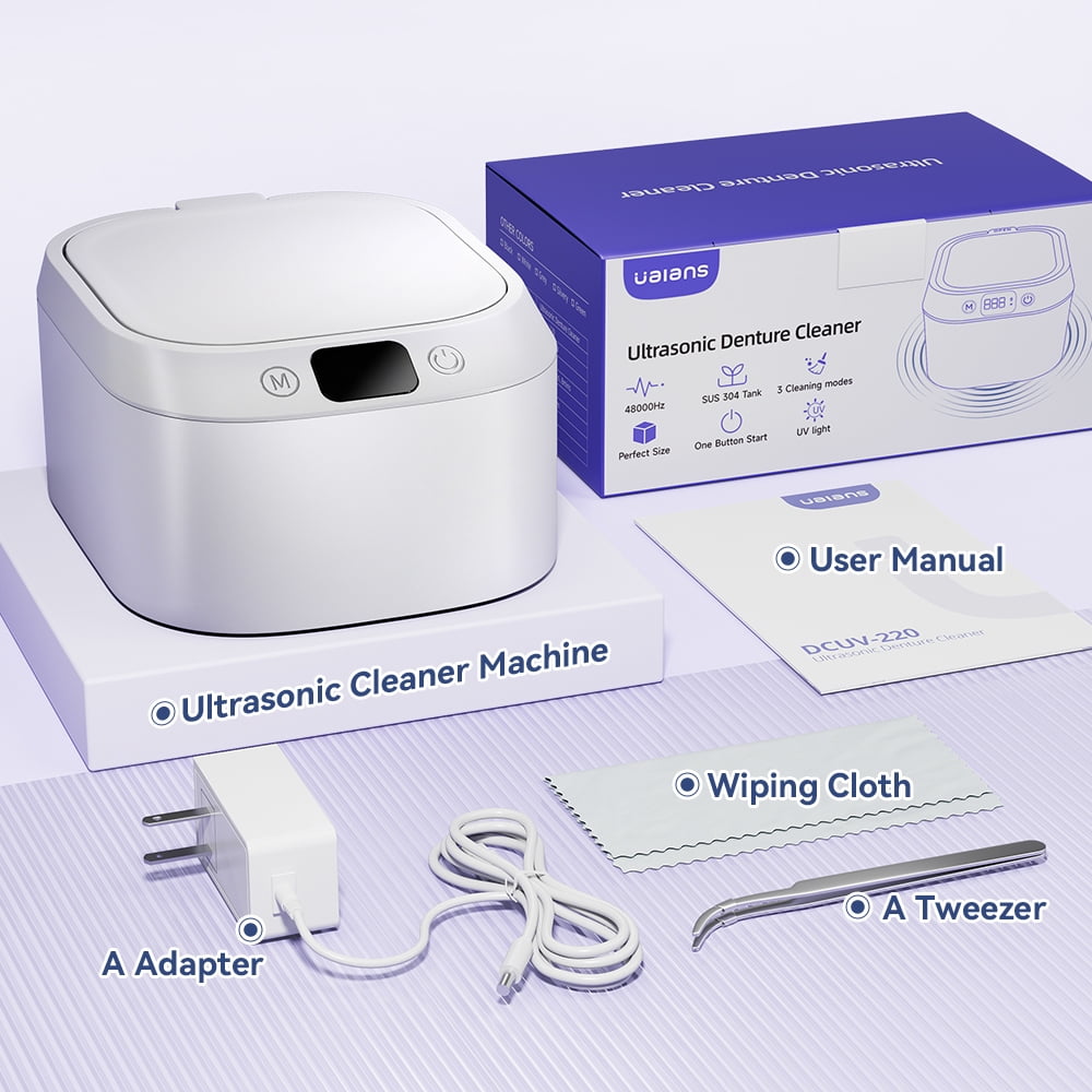 Ultrasonic Retainer Cleaner 48000Hz Retainer Cleaner Machine Portable Denture Cleaner Machine With 4 UV Lamps For Dentures, Night Guards, Sports Mouth Guards, Brackets, Aligners And - View #10