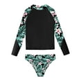 thumbnail image 3 of YONGHS Kids Girls Bathing Suit Long Sleeve Rash Guard Shirts with Briefs Sun Protection Beach Swimwear Green&Black 16, 3 of 7