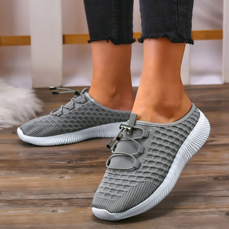 

Cathalem Ladies Fashion Solid Color Breathable Mesh Lightweight Flat Casual Sneaker Women Shoes Size 13 Grey 6.5
