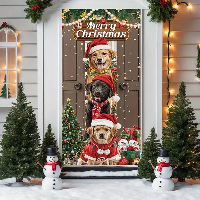 Cubierta Navideña para Puerta | Tela de Poliéster de Seda Helada | 35.4 X 70.8 Pulgadas | Decoración Navideña Duradera y Resistente a Las Arrugas | Ambiente Festivo Rojo y Multicolor | Fácil de Insta