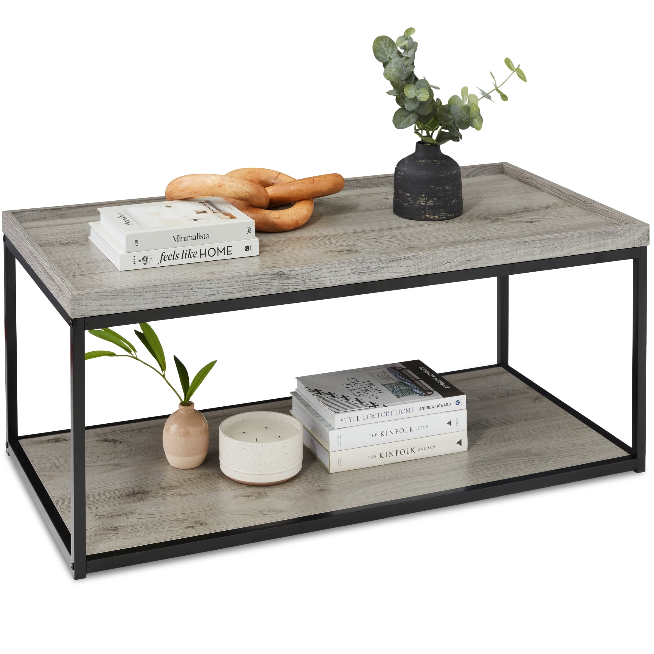 Best Choice Products 44in 2Tier Rectangular Tray Top Coffee Table