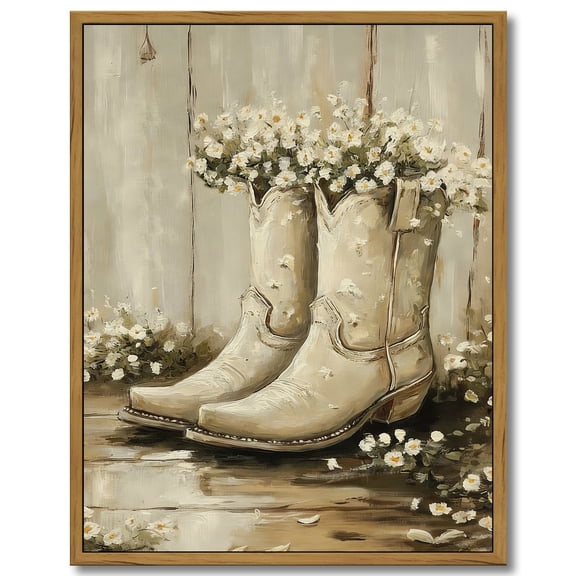 Drsoum Vintage Shoes and flowers Canvas Prints Home Decor Painting Picture Bedroom Wall Art Living room Bathroom 11x14in Brown Framed