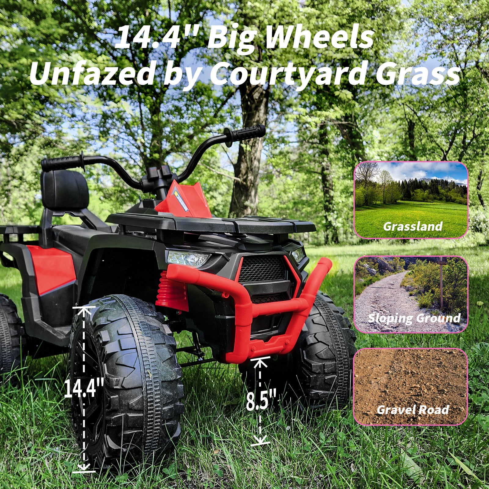 Hikiddo 24V Ride on Toys, Kids ATV 4-Wheeler for Big Kids with 2 Seater, 400W Motor, Bluetooth - Red
