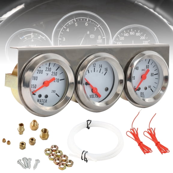 XUKEY 2" 52mm Car Triple Gauge Kit Chrome Oil Pressure Water Temp Volt Meter w/ Sensor