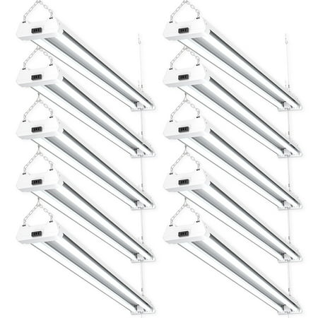 Sunco Lighting 10 Pack 4ft 48 Inch LED Utility Shop Light 40W (260W Equivalent) 5000K Kelvin Daylight, 4100 Lumens, Double Integrated Linkable Garage Ceiling Fixture, Clear Lens - Energy Star /