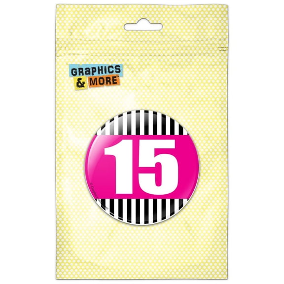 Birthday Stripes Pink 15 Pinback Button Pin Badge