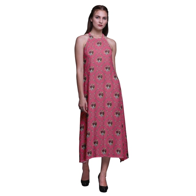 Bimba Robe Longue Dos Nu Géométrique Décontractée pour Femmes, Imprimée, Grande Taille