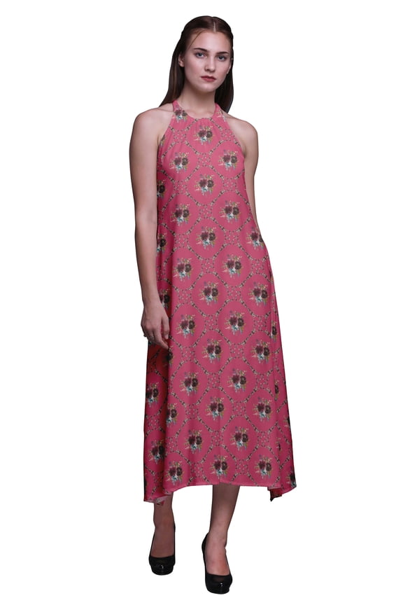 Geometric Women Backless Halter Neck Beachwear Summer Evening PartyDress-Small