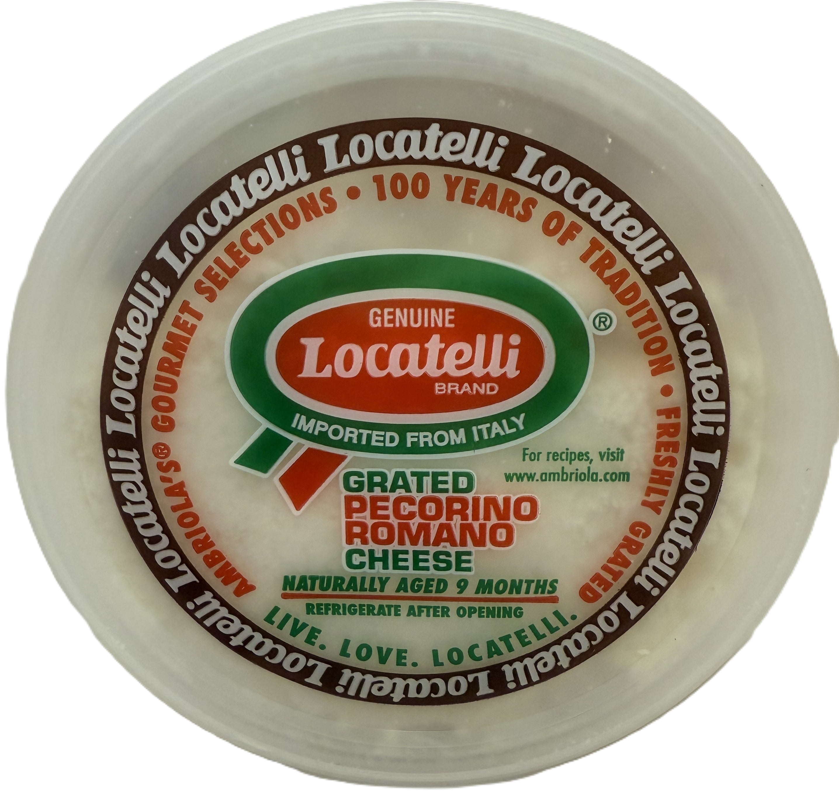 Ambriola Locatelli Pecorino Romano Naturally Aged 9 Months Freshly Grated Cheese, 8 oz. Tub, Keep refrigerated