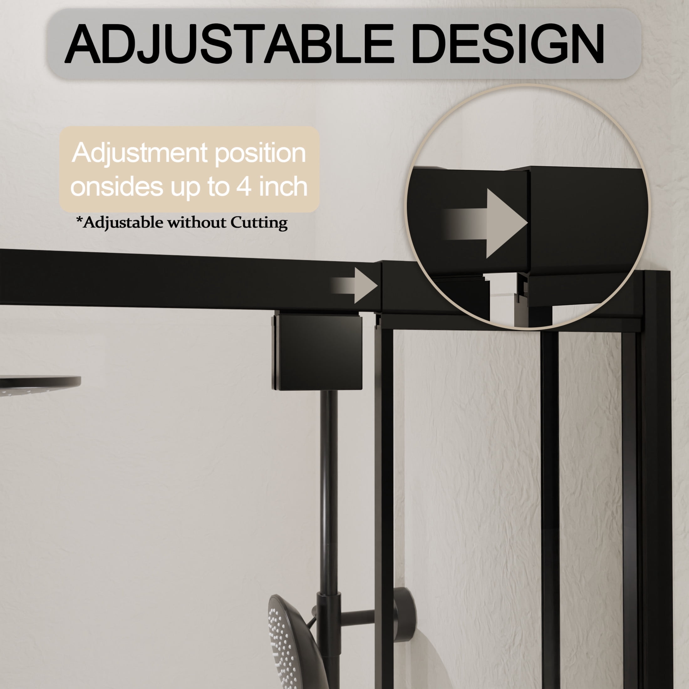 Noble House 36" Pivot Hinged Glass Shower Door, Adjustable Semi-Frameless Reversible Shower Door, Matte Black