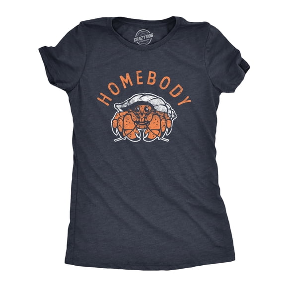 T-shirt pour Femmes Homebody Drôle Sarcastique Coquille de Crabe Blague Tee pour Dames (Bleu Marine Chiné) - L