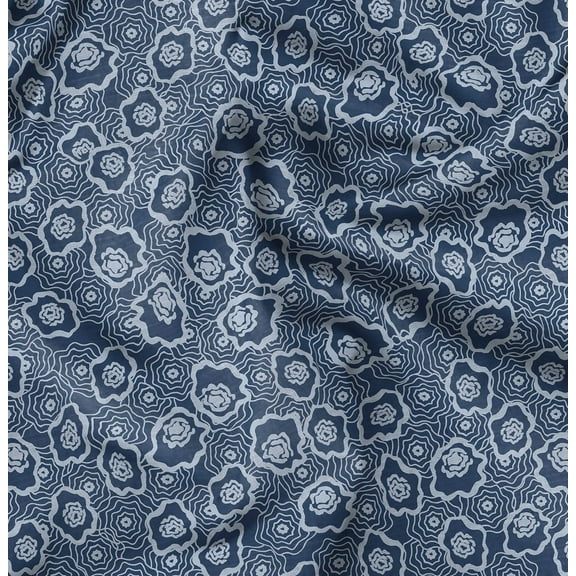 Soimoi Pure Silk Blue Fabric - By the Yard - 42 Inch Wide - Abstract Floral Pattern - Graceful and Whimsical Designs for Apparel and Crafts Printed Fabric